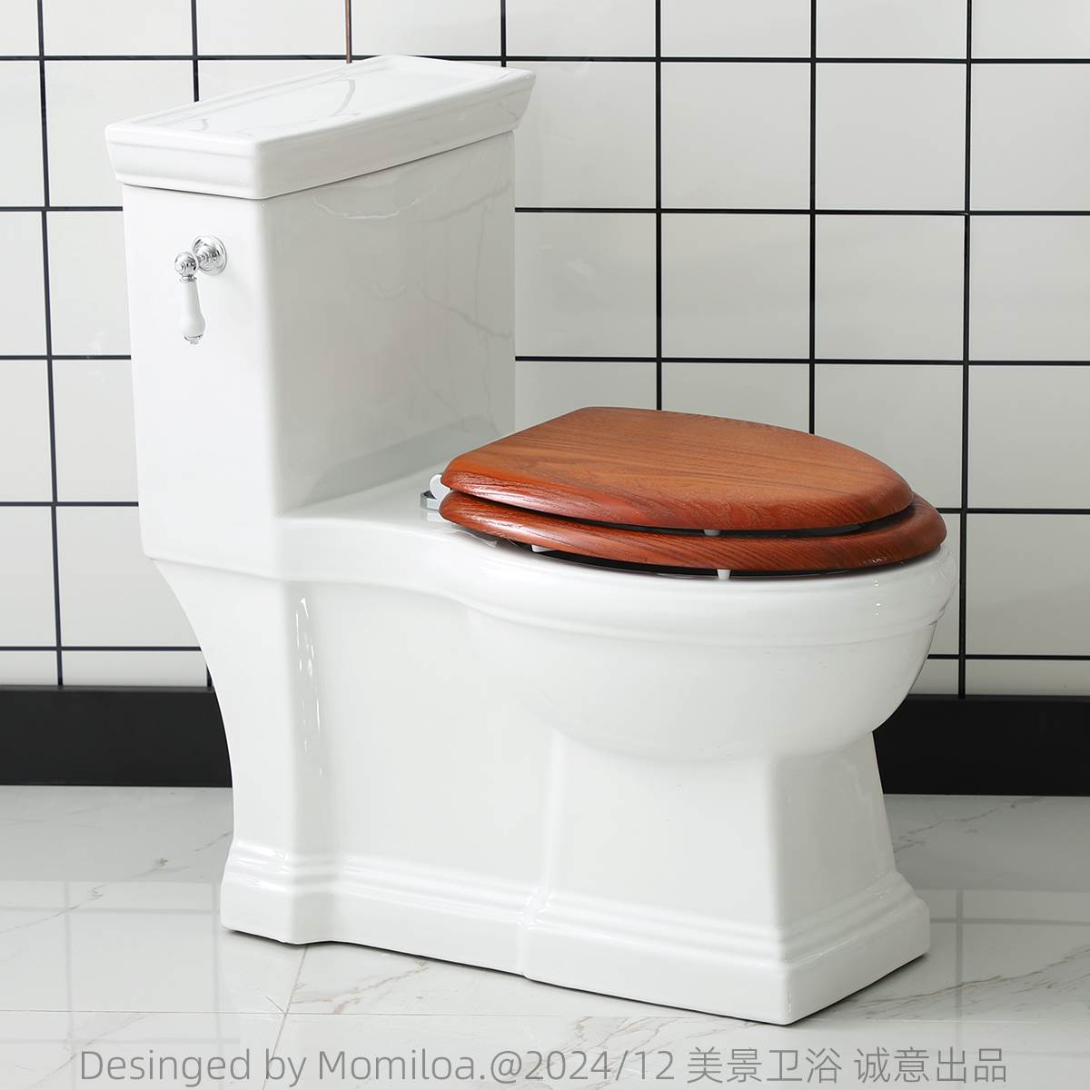 美景卫浴欧式覆古马桶坐便器家用实木盖板美式连身座便器民宿装修