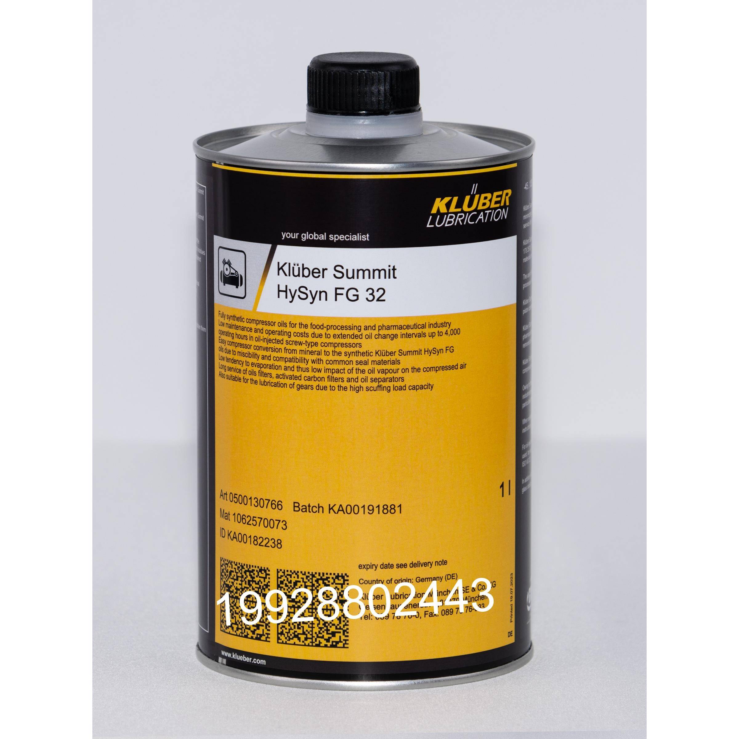 Kluber Summit HySyn FG 15 32 46 68 100全合成食品级空压机油