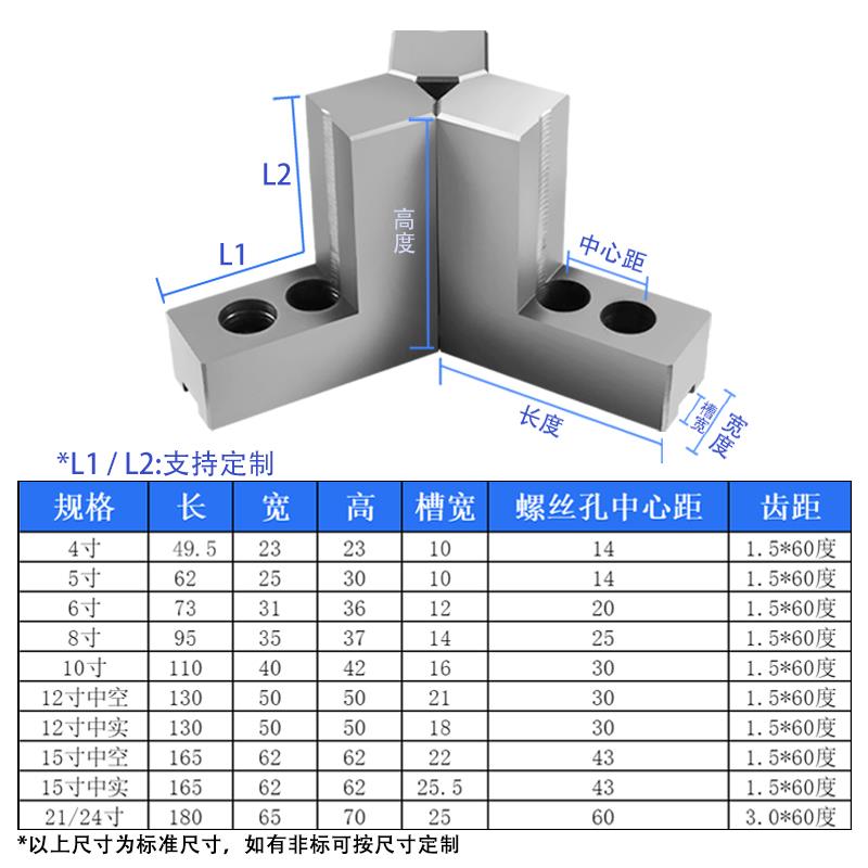 车床液压三爪卡盘加厚软爪L型台阶外夹反爪卡爪油压生爪内撑正爪