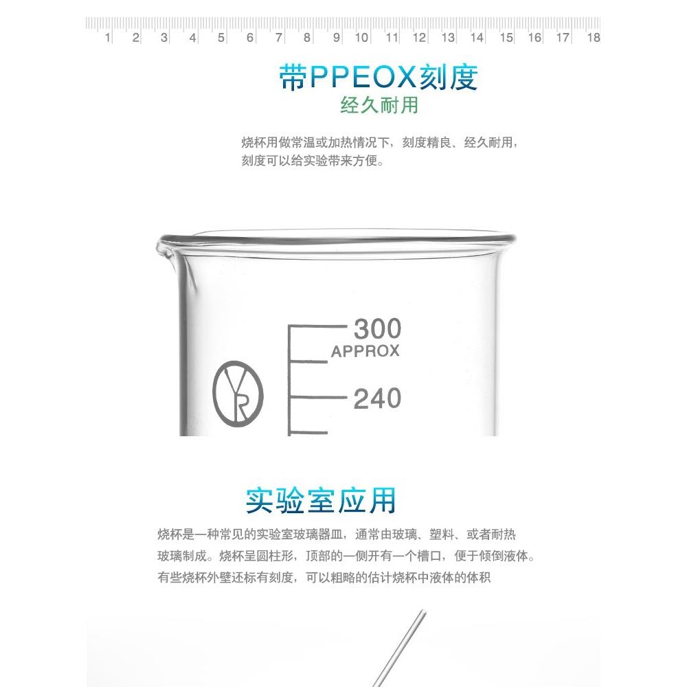 玻璃烧杯高低型50 100 250 500 1000 2000ml毫升带把柄刻度杯加厚