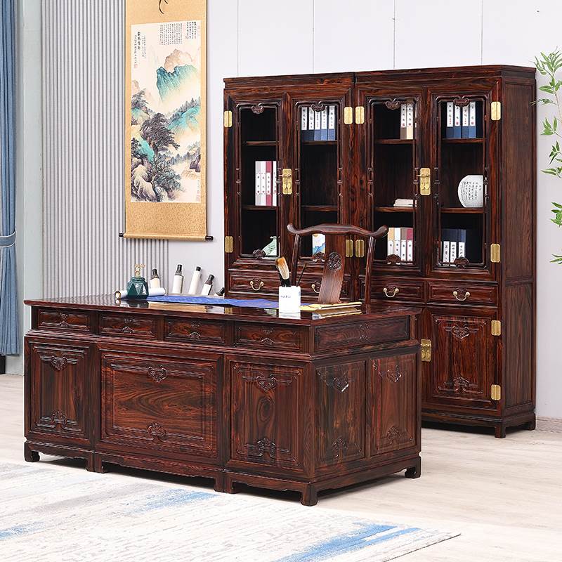 东阳红木家具红木书桌书架一体中式实木办公桌组合老板桌班台组合