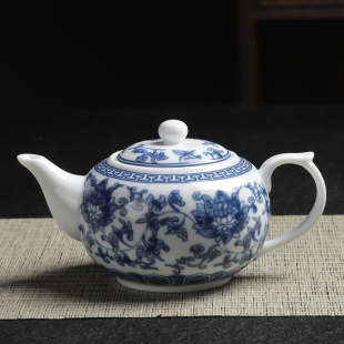 青花瓷陶瓷单壶中式 茶壶功夫茶具经典 白瓷客厅水壶泡茶壶家用复古