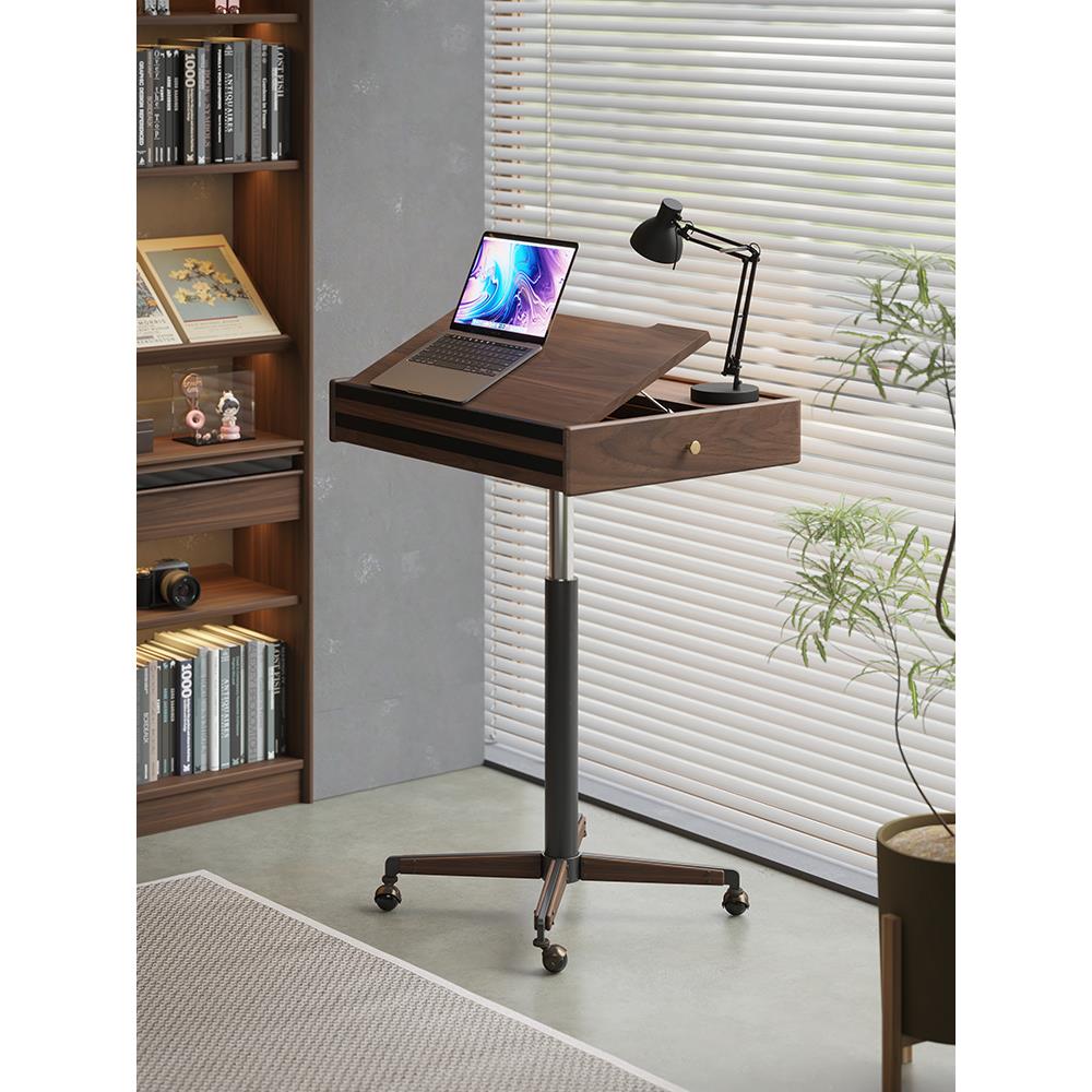 实木升降桌可移动办公室折叠桌客厅小桌床头柜黑胡桃电脑学习桌