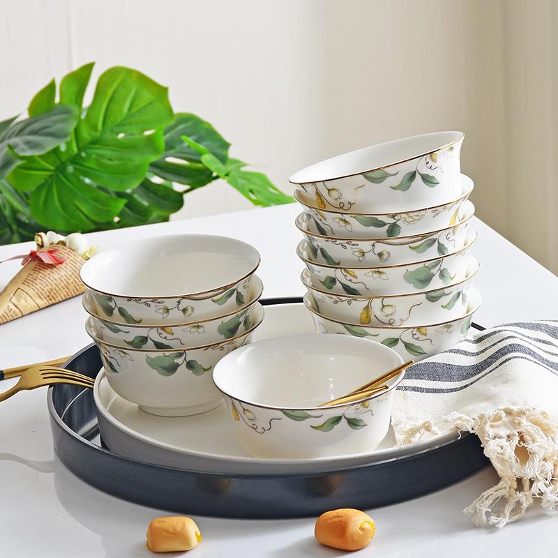 碗套装 家用米饭碗10个/6个装骨瓷餐具5英寸大号饭碗面碗陶瓷小碗