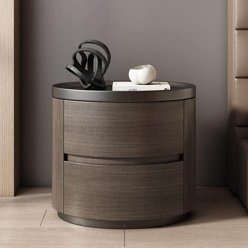 现代简约高级感意式极简设计师创意床头柜卧室床边柜胡桃木皮收纳