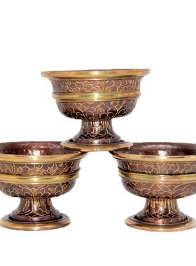 藏密坊 尼泊尔手工复古高脚红铜紫铜 佛堂供水碗圣水杯八供摆件用