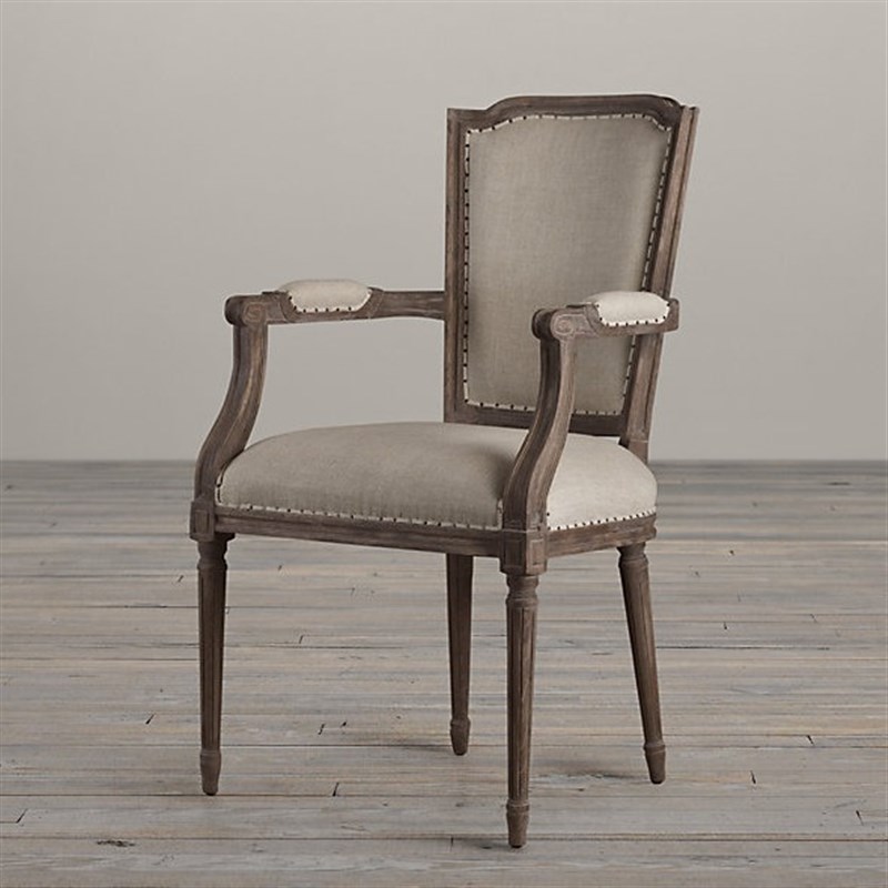 美式复古做旧四脚实木椅法式乡村复古实木亚麻餐椅英式古典办公椅