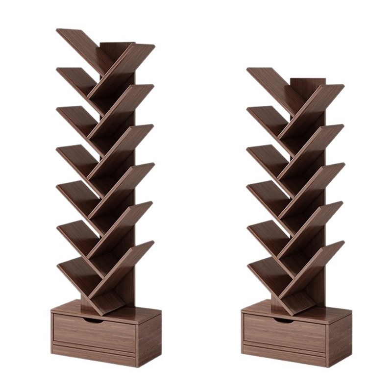 书架书桌边不占地落地收纳架胡桃色架子树形储物架子家用靠墙书柜