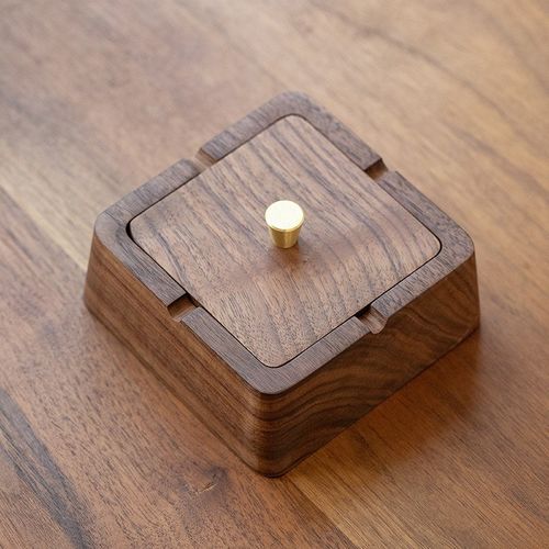 新中式木制家用带盖烟灰缸国潮便携创意摆件木质实木烟缸