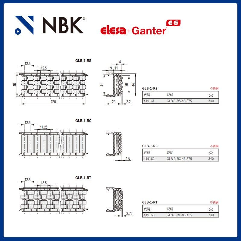 NBK ELESA GLB-1-RS 铰接式边缘导辊组件 高科技聚合体 不锈钢制