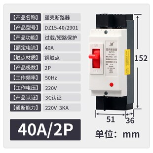 DZ15塑壳断路器2p3p32a63a100a空气开关家用总闸空开三相380V