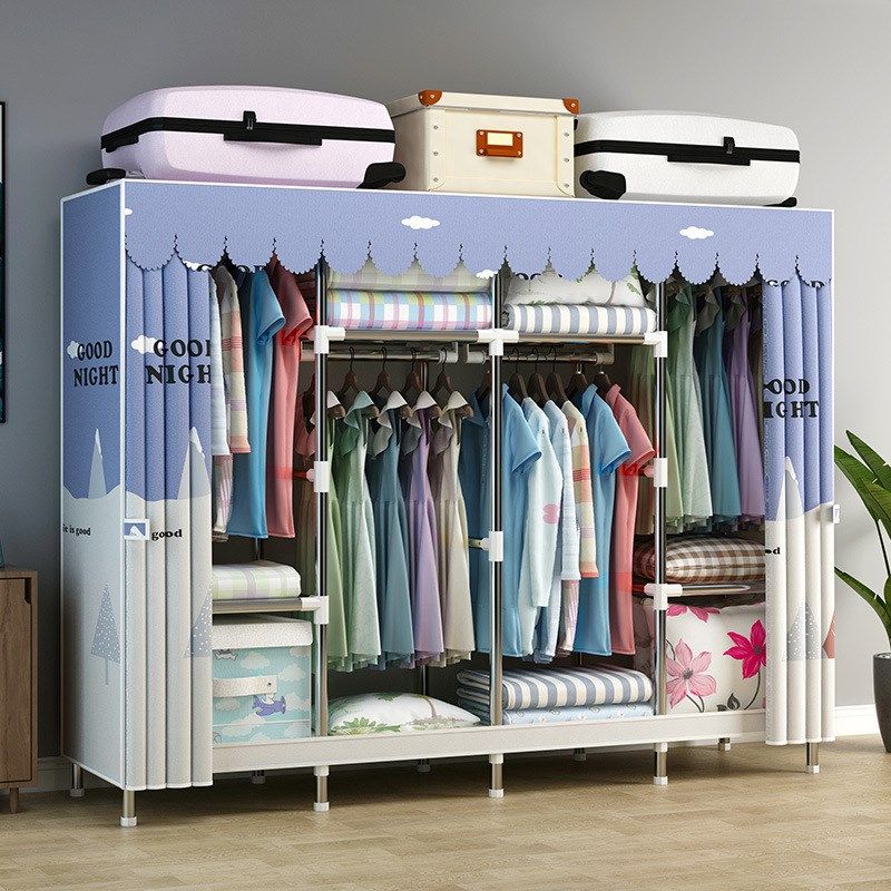 简易布衣柜带拉链钢管加粗加固组装加厚宿舍衣橱全封闭收纳防尘