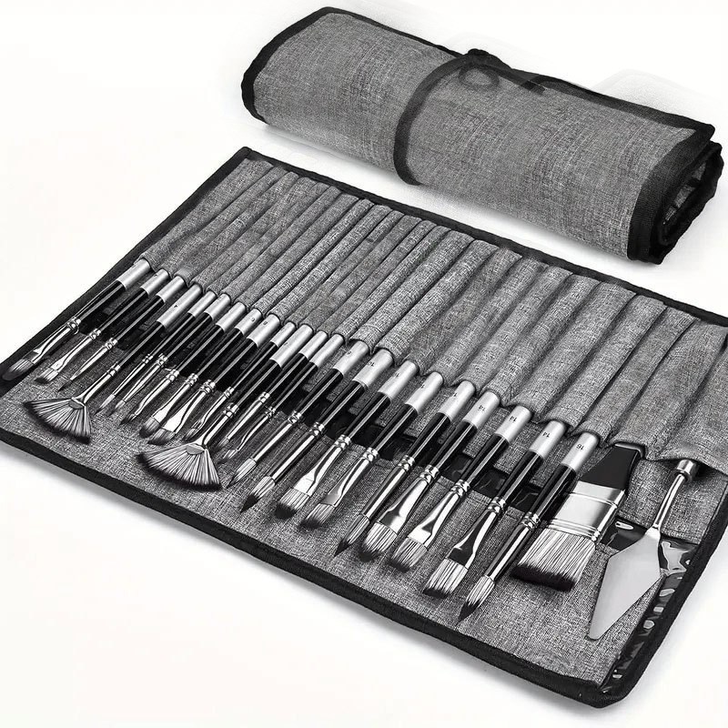 24支画笔套装 热卖帆布笔帘油画笔尼龙水粉水彩画笔