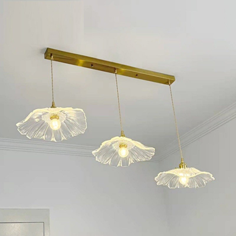 日式花朵过道走廊灯轻奢阳台入户玄关吸顶灯荷叶玻璃餐厅床头吊灯