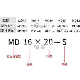 S自由安装 替亚德客MD25X5X10X15X20X25X30X35X40X45X50X55X60 缸
