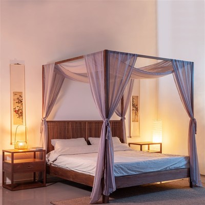 新中式全实木双人床主卧现代简约卧室极简架子床老榆木床原木家具