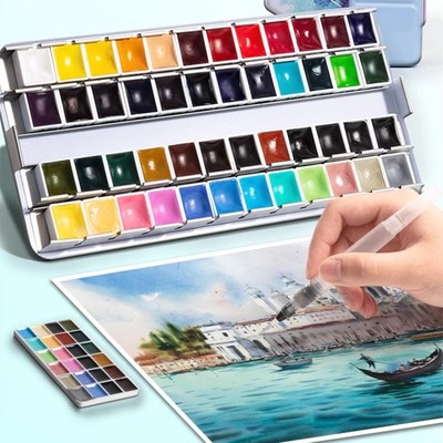 便携固体水彩颜料品质彩色颜料分装盒水彩画套装全套学院级大师级