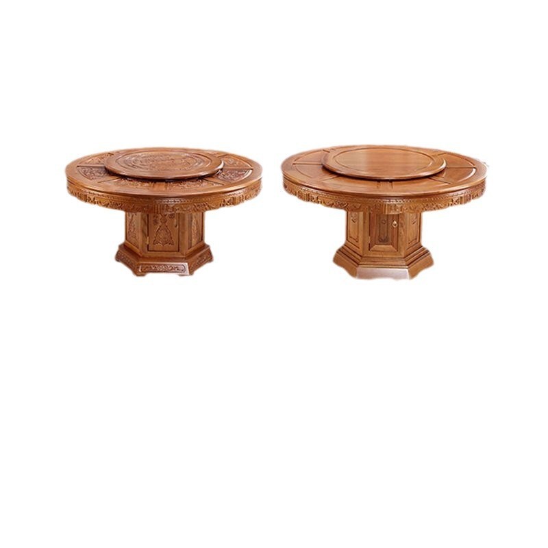 【全实木】花梨木餐桌椅农村家用客厅中式仿古大圆桌酒店旋转圆盘