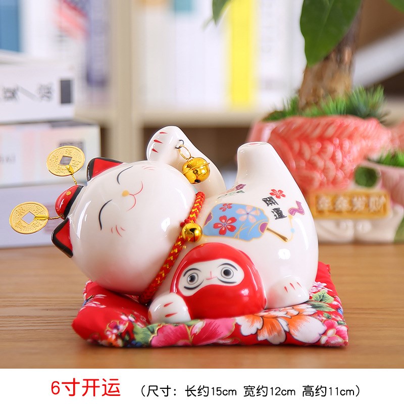 6寸招财猫摆件中号陶瓷存钱罐店铺家居客厅装饰摆件LOGO