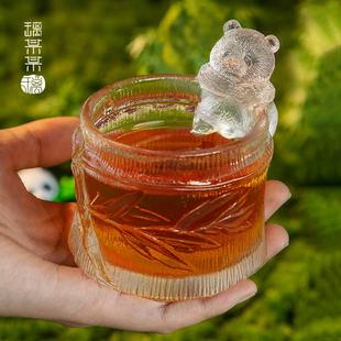 璃某某花花萌兰熊猫琉璃杯品茗杯女士可爱茶杯文创礼品主人杯酒杯