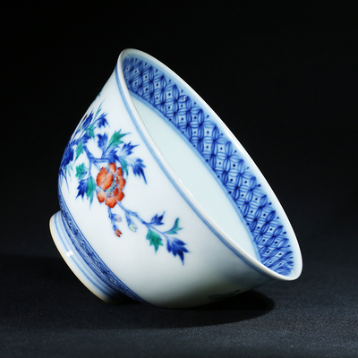 涂杏花 斗彩牡丹花碟杯 景德镇陶瓷家用中式宫廷茶杯收藏