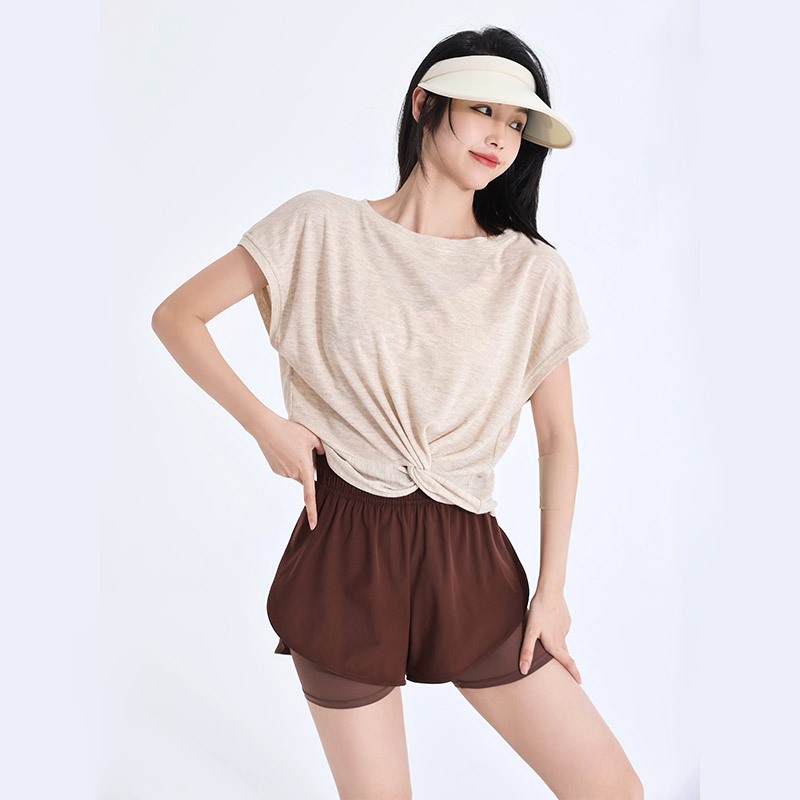 MAJE RAPRI2025新款扭结运动T恤女无袖宽松瑜伽罩衫健身服休闲