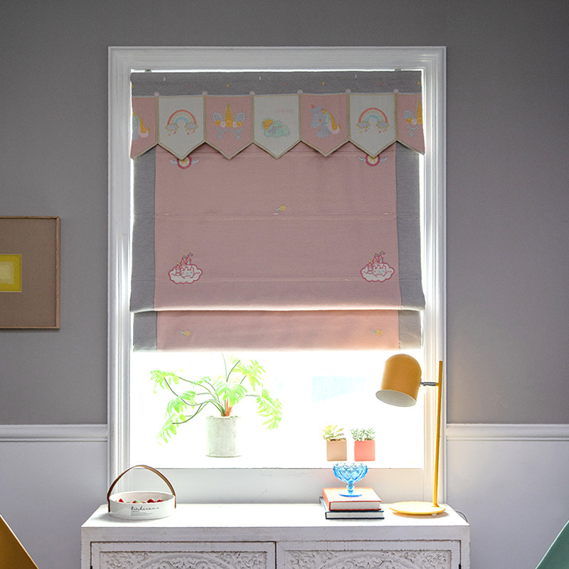 2022新款小马宝利窗帘升降遮光罗马帘彷棉麻绣花工艺北卧风格女孩