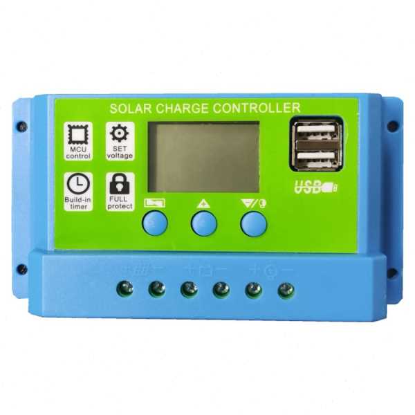 蓝壳绿面11.1V12V太阳能控制器10A20A30A24V光伏太阳能充电控制器