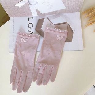 棉质蕾丝透气触屏防滑骑车开车春秋户外防嗮 手套女防晒春秋夏季