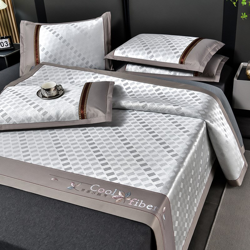 凉感高精密冰丝凉席三件套夏季可水洗空调软席夏天草席子