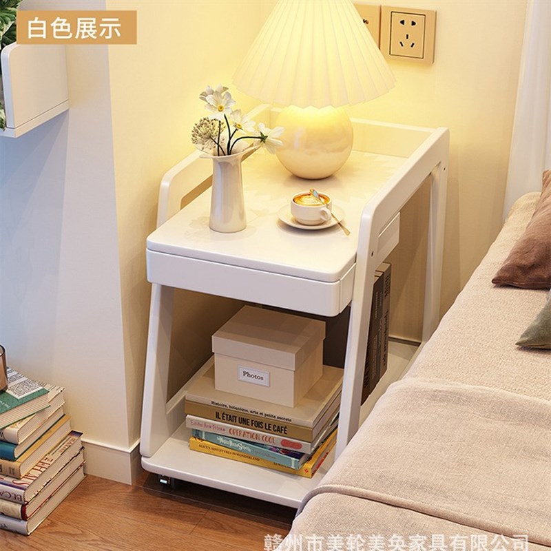 可移动边几全实木带轮茶几简易床头小推车置物架沙发侧边柜茶水柜