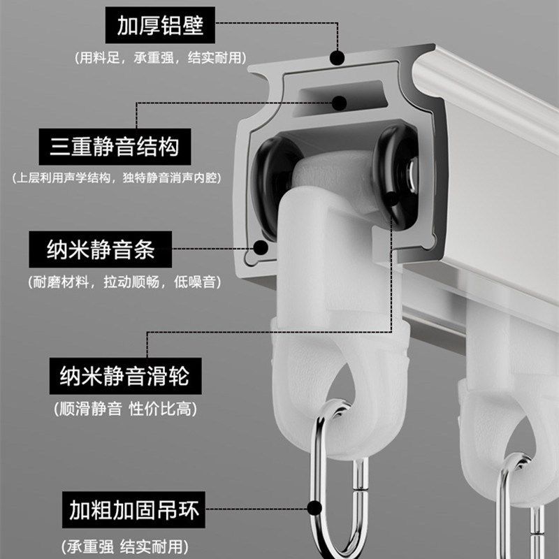 加厚静音窗帘轨道纳米条滑轮窗帘杆铝合金直轨滑轨导轨客厅单双轨