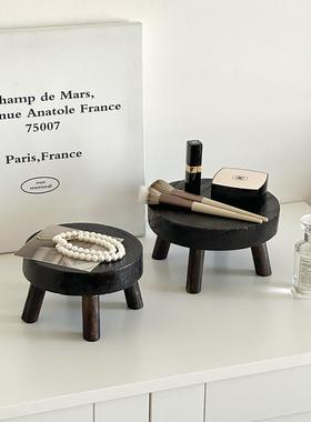 覆古小圆凳花架盆栽增高架桌面装饰摆件实木香薰托盘首饰置物架