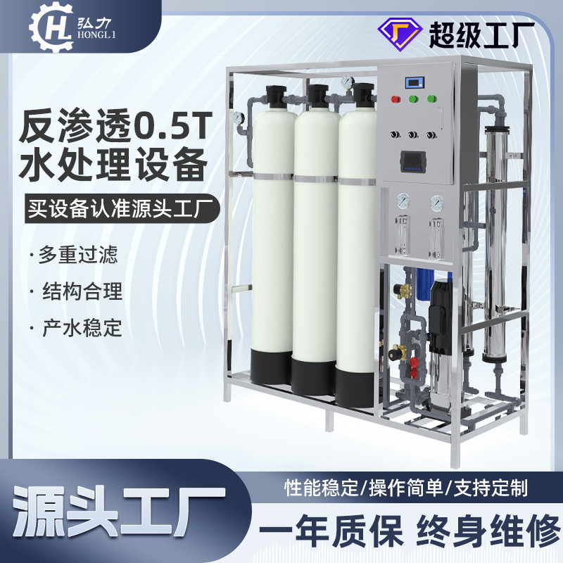 弘力 小型500KG反渗透水处理设备商用工业双级净水设备净水器工厂