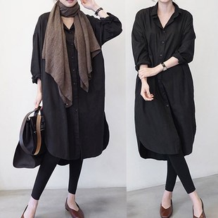 韩国2025春秋新款宽松bf风大版加长款棉白色衬衫女长袖大码衬衣女