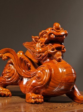 花梨木雕貔貅摆件实木皮丘一对大号家居客K厅办公玄关装饰摆设礼