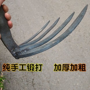 手工锻打四齿钉耙铁耙子翻土农具松土刨地搂草水泥耙木柄家用菜园