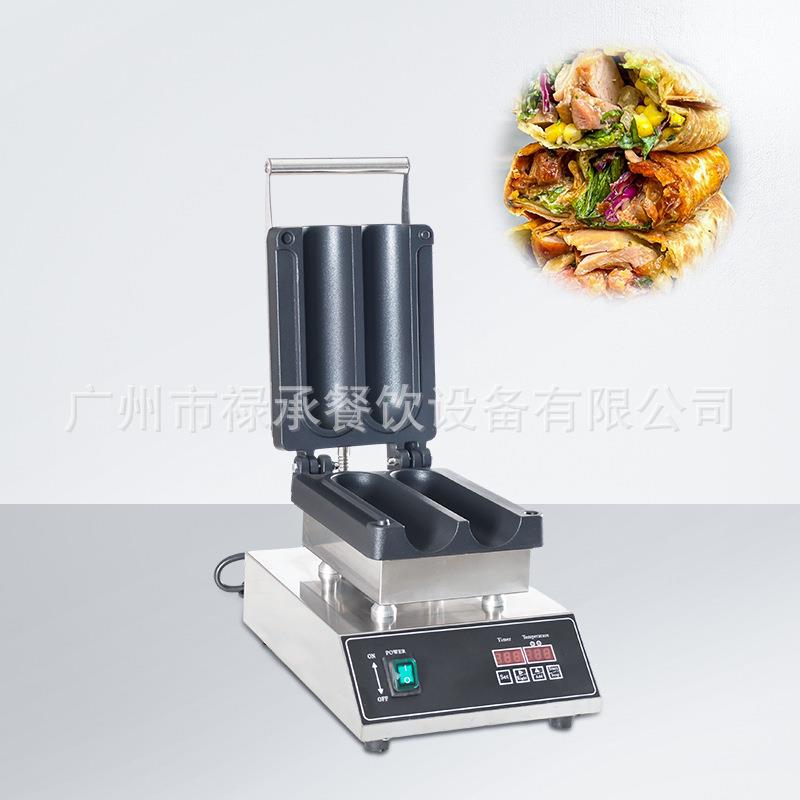 商用两格鸡肉卷机电热烤饼机网红摆摊小吃设备2孔烤肉鸡肉卷饼机