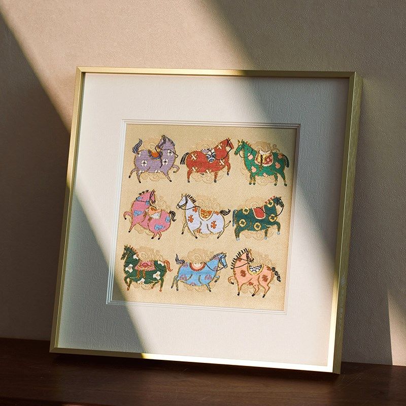 南京云锦研究所博物馆装饰画新中式九骏图挂画非遗客厅书房礼品