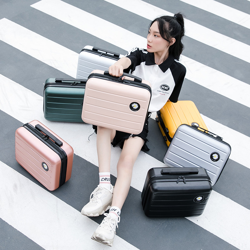 手提小行李箱女可爱化妆箱14寸小型轻H便旅行箱子迷你收纳包可定