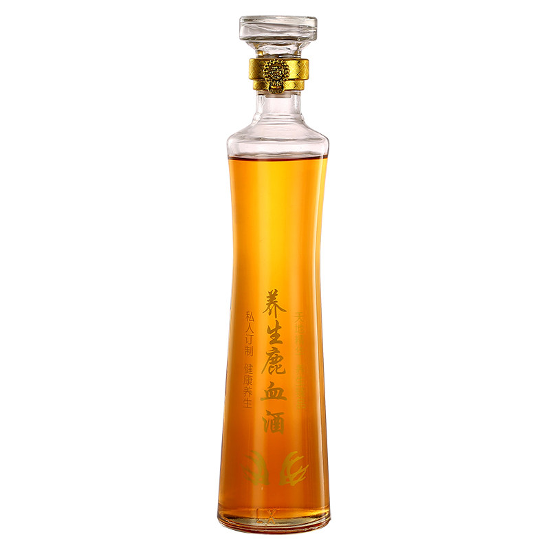 酒瓶空瓶玻璃高档皮盒1斤装泡酒玻璃I瓶家用玻璃瓶子密封罐带盖