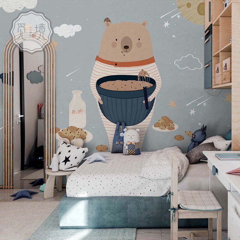 幼儿园墙纸卧室男生壁纸儿v童房男孩卡通墙布壁画背景墙壁布卧室