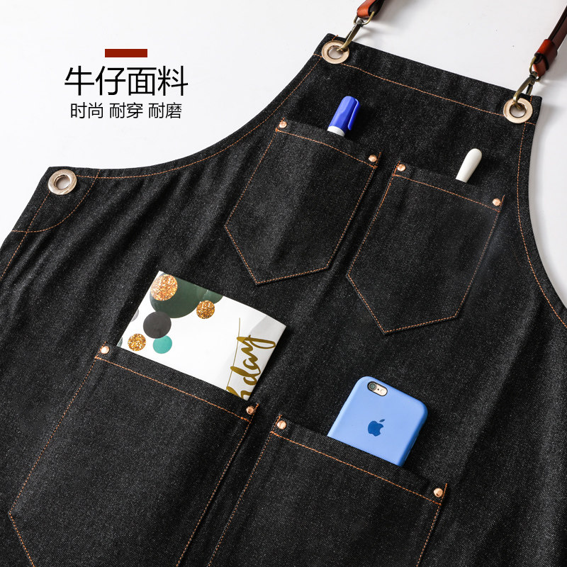 牛仔围裙定制印字k咖啡r师奶茶店烘焙师发型师画画厨房餐饮工作服