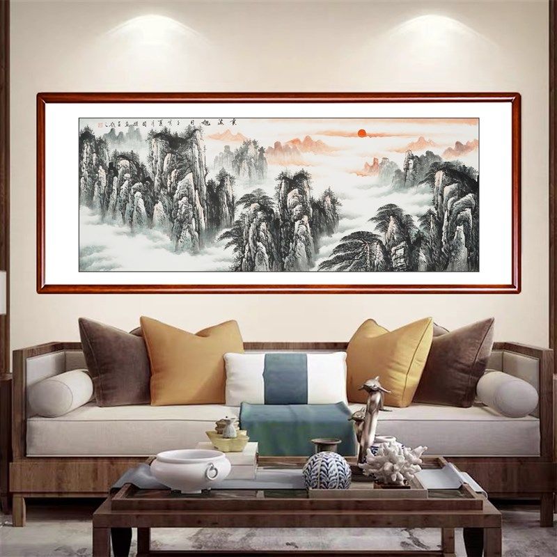 有山无水手绘e客厅靠山华山字画沙发E背景墙招财办公室挂画北墙挂