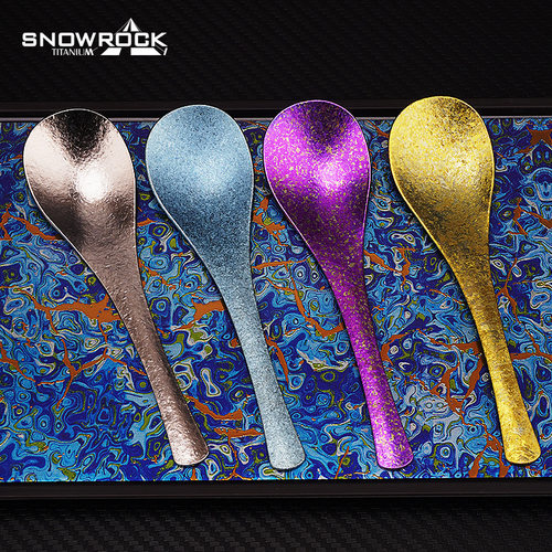 SNOW ROCK纯钛凤翎勺结晶冰花汤勺吃饭勺儿童甜品勺调羹彩汤匙