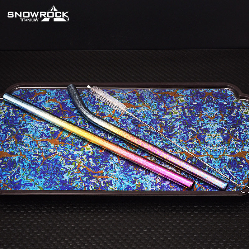 SNOW ROCK纯钛吸管彩色冰花家用便携户外露营旅行喝水饮管饮水