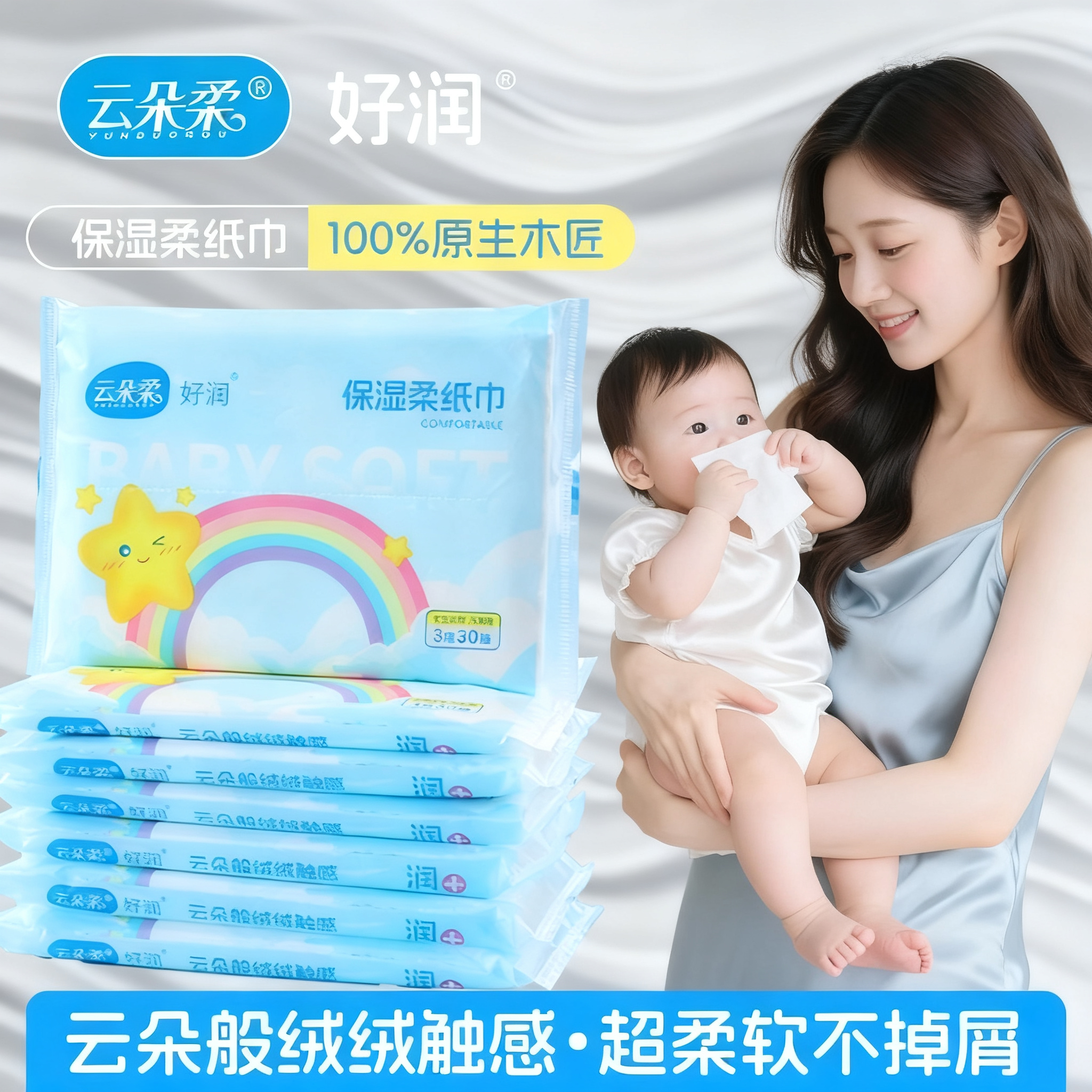 婴儿保湿乳霜纸30抽云柔无香