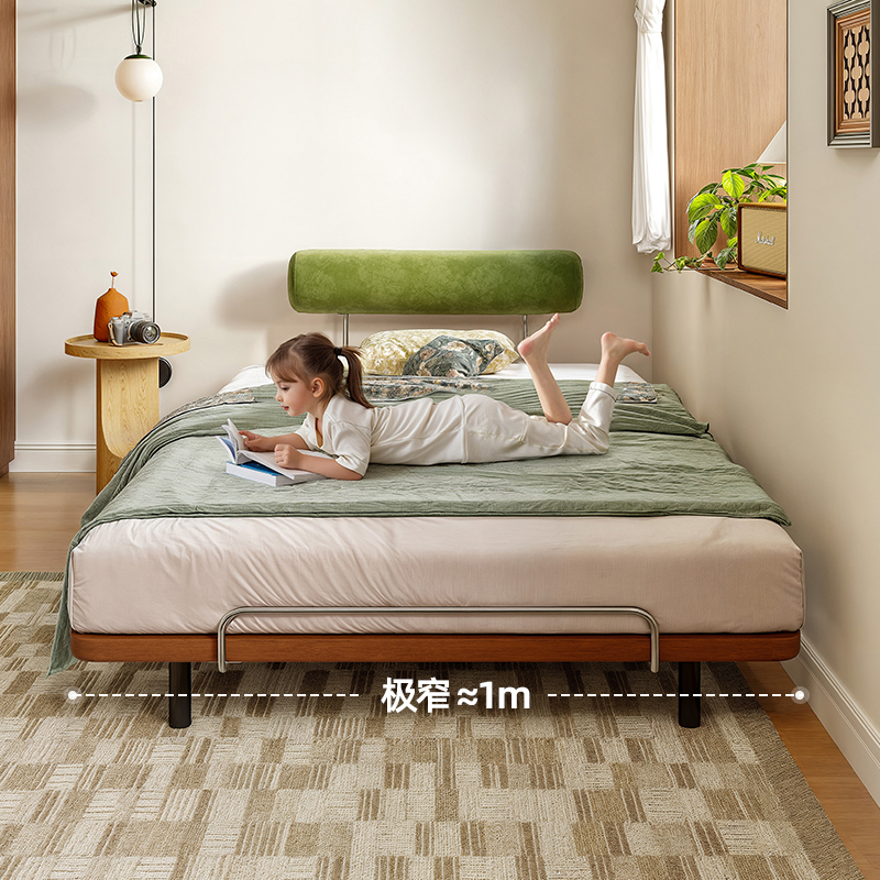 实木布艺单人床可移动靠枕儿童床