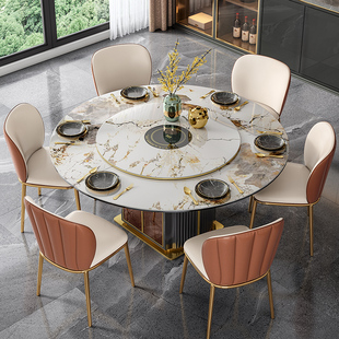 岩板储物柜餐桌家用小户型多功能饭桌可伸缩折叠旋转转盘可变圆桌