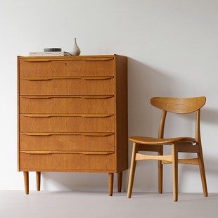 中古家具 复古六斗柜 实木五七斗柜抽屉黄杨木收纳柜缅甸柚木丹麦